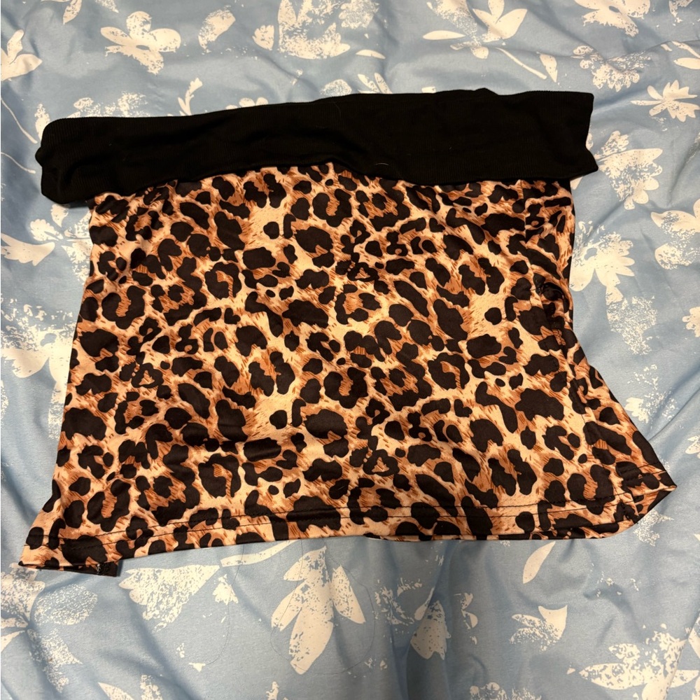 SHEIN Black and Leopard Print Tube Top